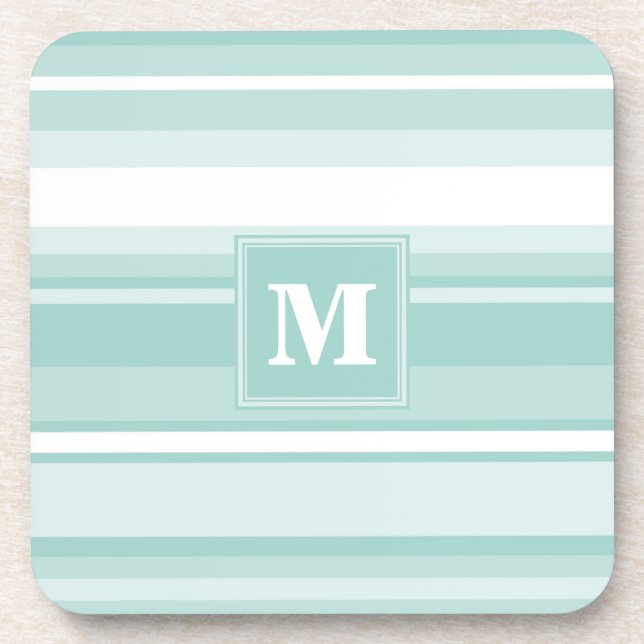 Monogram mint green stripes coaster (Front)