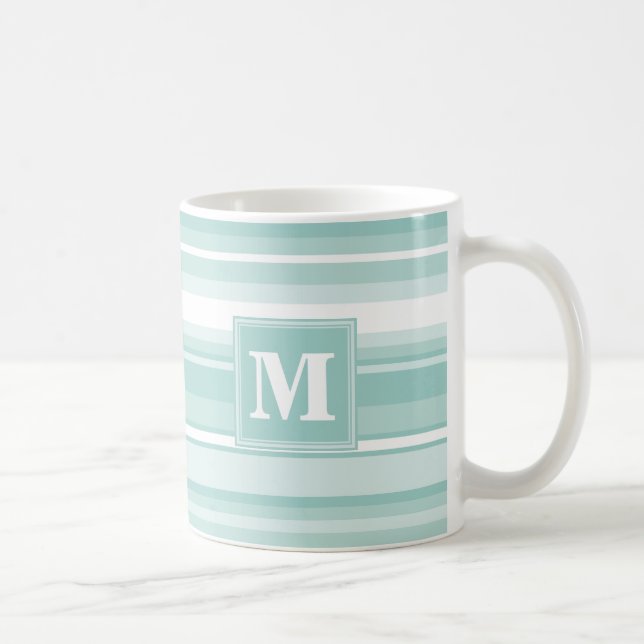 Monogram mint green stripes coffee mug (Right)