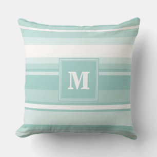 Monogram mint green stripes cushion