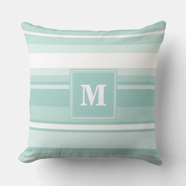Monogram mint green stripes cushion (Front)