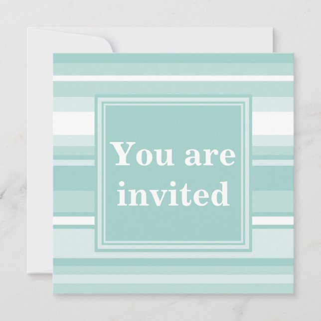 Monogram mint green stripes invitation (Front)