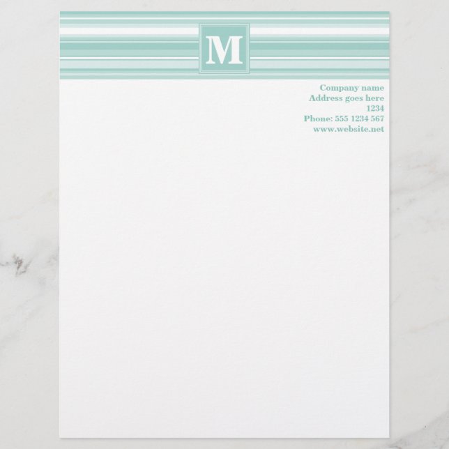 Monogram mint green stripes letterhead design (Front)