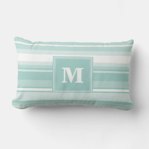 Monogram mint green stripes lumbar cushion