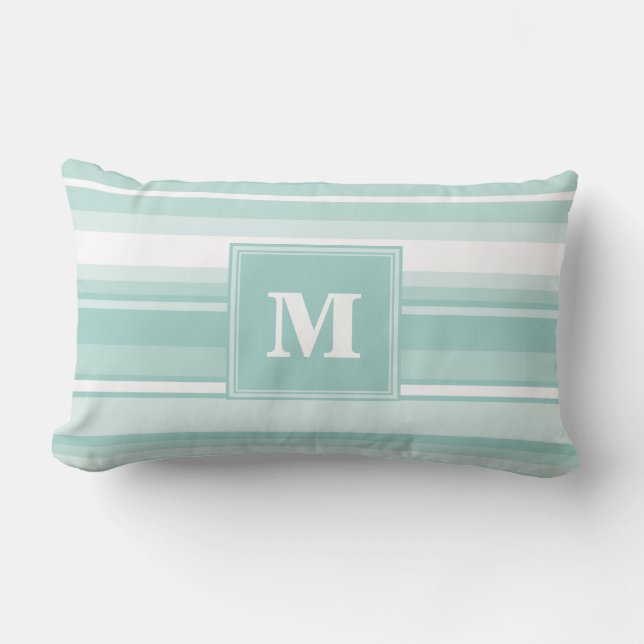Monogram mint green stripes lumbar cushion (Front)