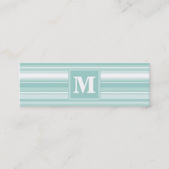 Monogram mint green stripes mini business card (Front)