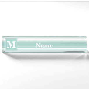 Monogram mint green stripes nameplate