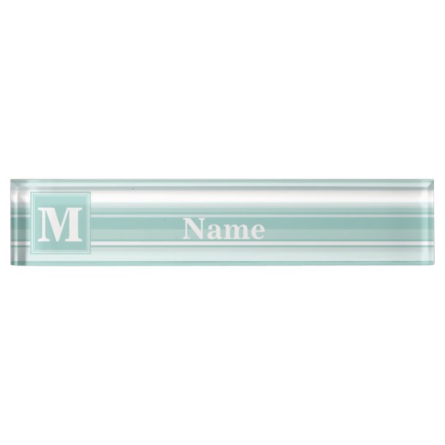 Monogram mint green stripes nameplate (Front)