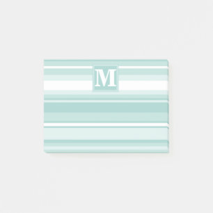 Monogram mint green stripes post-it notes