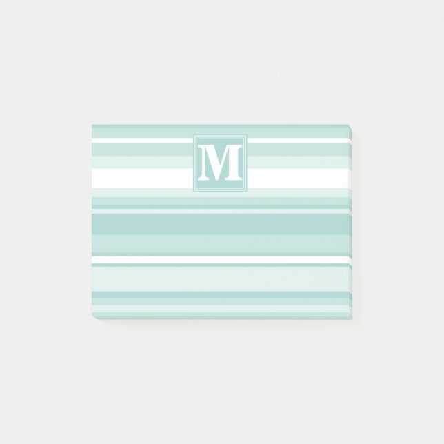 Monogram mint green stripes post-it notes (Front)