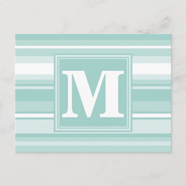 Monogram mint green stripes postcard (Front)
