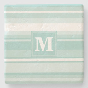 Monogram mint green stripes stone coaster