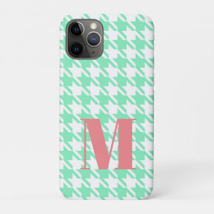 Monogram Mint White Pepita Houndstooth Pattern   iPhone 11 Pro Case