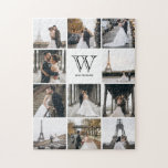 Monogram Modern 9 Photo Collage White Jigsaw Puzzle<br><div class="desc">Add 11 photos of your family or wedding day and add your custom monogram. Everyone will have fun putting this puzzle together.</div>
