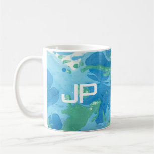 Monogram Modern Abstract Art Blue Template Coffee Mug