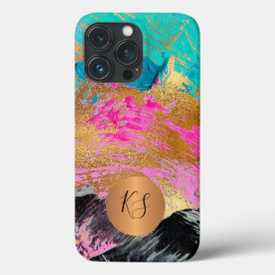 Monogram modern abstract elegant personalised iPhone 13 pro case