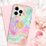 Monogram Modern Abstract Glitter Personalised iPhone 15 Pro Max Case<br><div class="desc">Monogram Modern Abstract Glitter Personalised iPhone 15 Pro Max Case Phone Case features a colourful abstract liquid art background in pink, purple, red and blue with a pattern of gold flowers and accented with faux gold glitter and personalised with your custom monogram in the centre. Perfect gift for her for...</div>