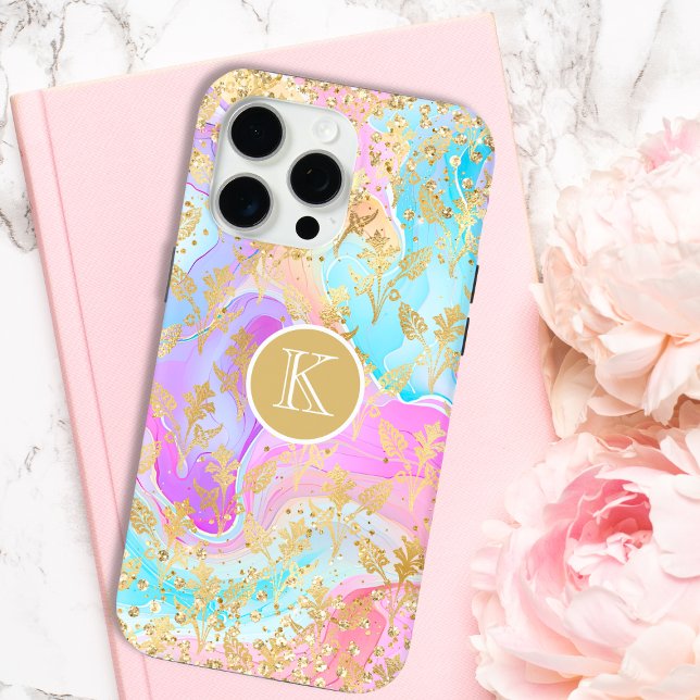Monogram Modern Abstract Glitter Personalised iPhone Case (Creator Uploaded)