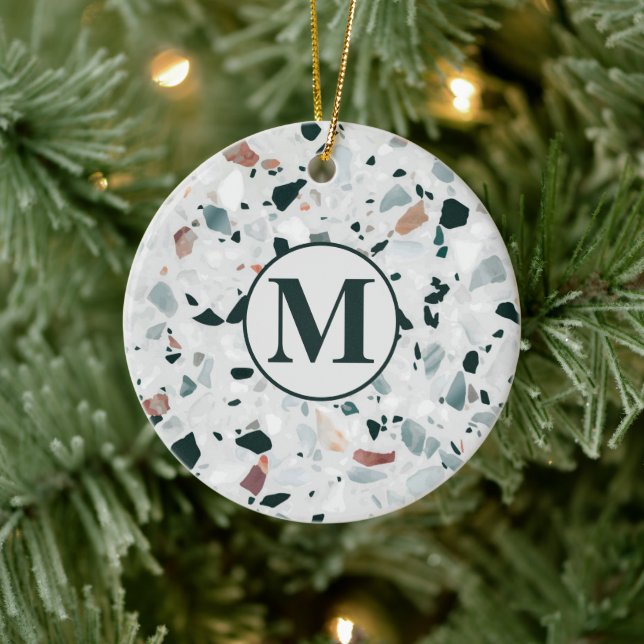 Monogram Modern Abstract Terrazzo Pattern Ceramic Ornament (Tree)