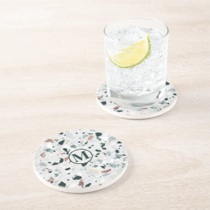Monogram Modern Abstract Terrazzo Pattern Coaster