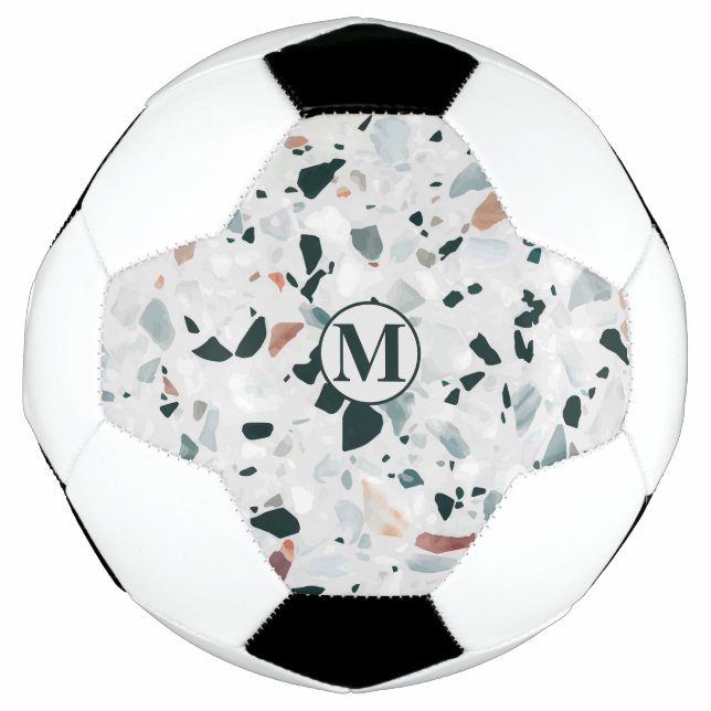 Monogram Modern Abstract Terrazzo Pattern Soccer Ball (Front)