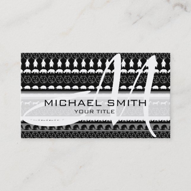 Monogram Modern Animals Pattern #2 Business Card (Front)