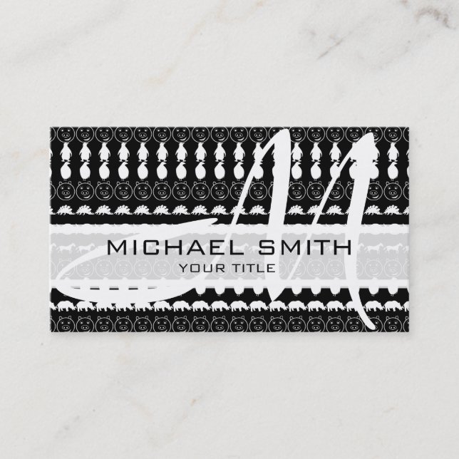 Monogram Modern Animals Pattern Business Card (Front)