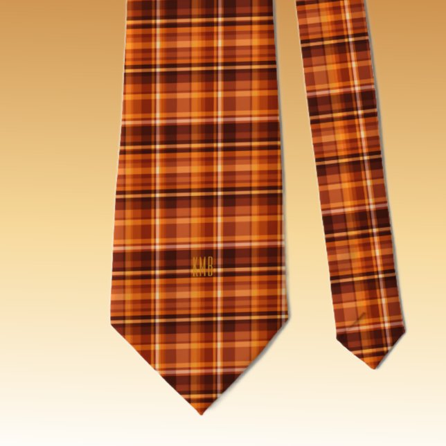 Monogram Modern Autumn-Fall Plaid Pattern Necktie (Creator Uploaded)