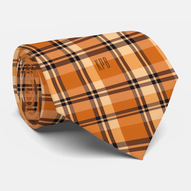 Monogram Modern Autumn-Fall Plaid Pattern Necktie (Rolled)