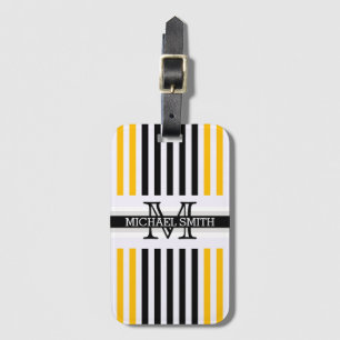 Monogram Modern Black Amber Stripes Pattern Luggage Tag