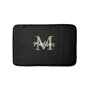 Monogram Modern Black and Tan Sand Bath Mat