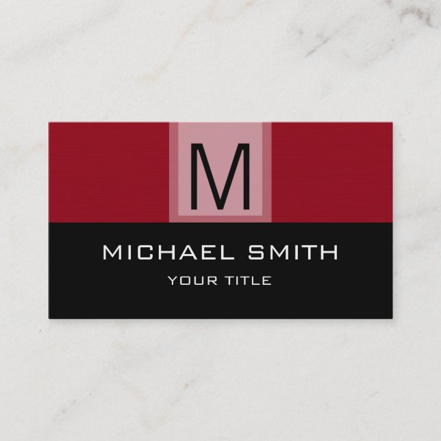 Monogram Modern Black & Barn red Background Business Card (Front)
