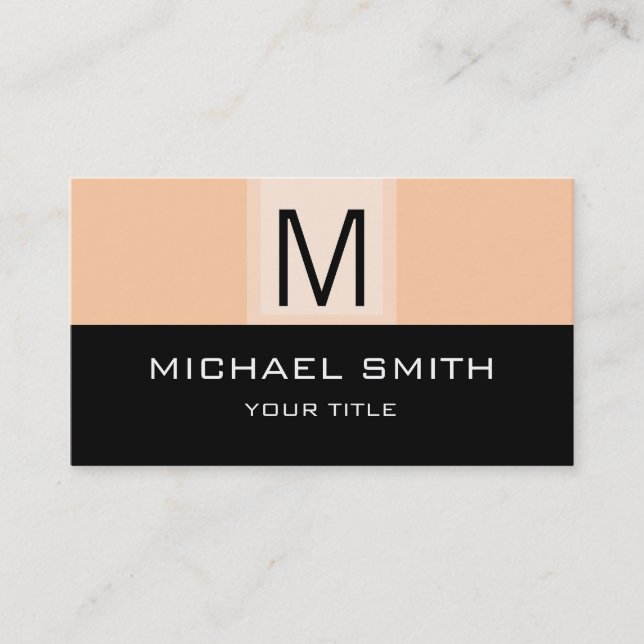 Monogram Modern Black & Deep Peach Background Business Card (Front)