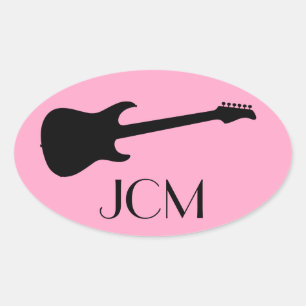 Monogram Modern Black Electric Guitar, Carnation Oval Sticker