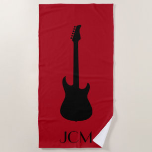 Monogram Modern Black Electric Guitar / Dark Red Beach Towel