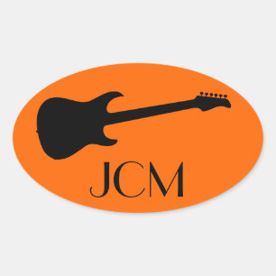 Monogram Modern Black Electric Guitar on Orange Oval Sticker