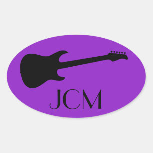 Monogram Modern Black Electric Guitar on Purple Oval Sticker