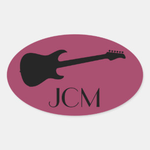 Monogram Modern Black Electric Guitar Sangria Pink Oval Sticker