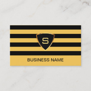 Monogram Modern Black & Gold Stripes Business Card