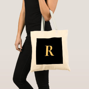 Monogram Modern Black Gold Tote Bag