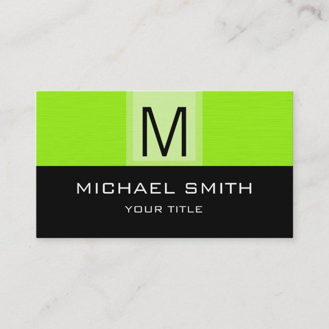 Monogram Modern Black & Lime Background Business Card (Front)
