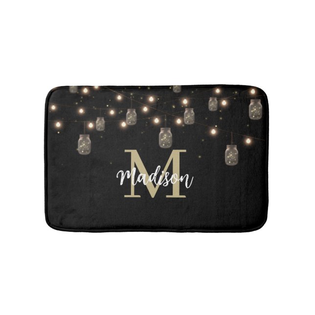 Monogram Modern Black Mason Jar Lights Bath Mat (Front)