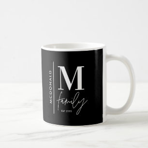 Monogram modern black personalised photo family coffee mug