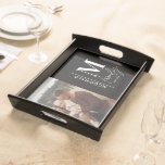 Monogram modern black personalised photo family serving tray<br><div class="desc">Monogram modern family navy black and white monochrome stylish elegant photo matching family gift. Ideal for family reunions,  vacations,  birthday and Christmas parties.</div>