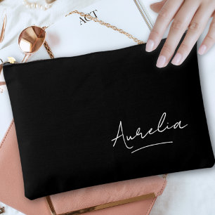 Monogram Modern Black Script Signature Name Trendy Accessory Pouch