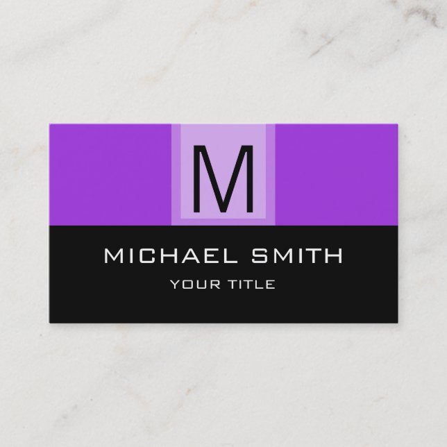 Monogram Modern Black & Violet Background Business Card (Front)