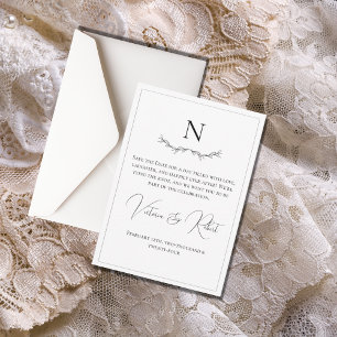 Monogram Modern Black & White Save The Date