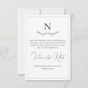 Monogram Modern Black & White Save The Date