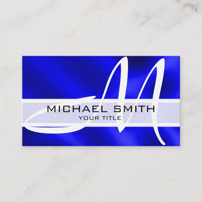 Monogram Modern Blue Abstract Background Business Card (Front)