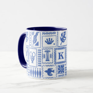 Monogram Modern Blue White Abstract Pattern Mug
