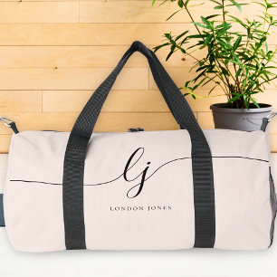 Monogram Modern Blush Pink Calligraphy Script Duffle Bag